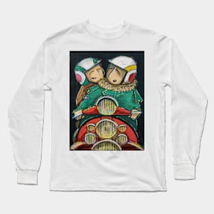 Retro Scooter, Classic Scooter, Scooterist, Scootering, Scooter Rider, Mod Art Long Sleeve T-Shirt